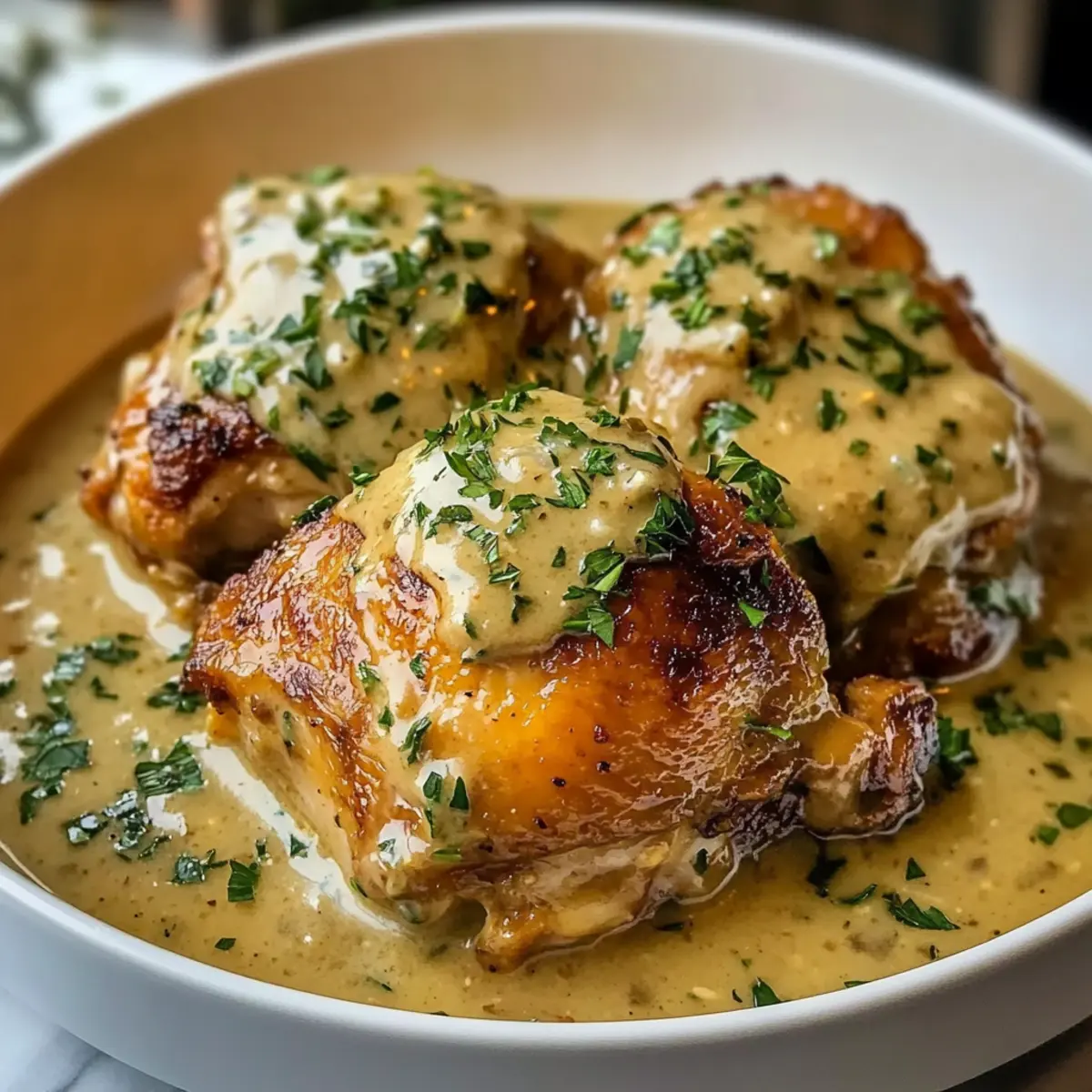 Geschmorte Hähnchenschenkel mit cremiger Soße Rezept